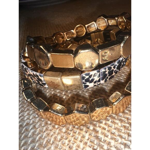 Gold Black Geometric Hexagonal & Square Flat Bead Stretch Bracelets--Set of 3 - Picture 8 of 12